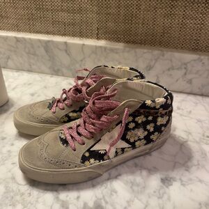 Golden Goose Sneakers with Pink and Black Floral Design